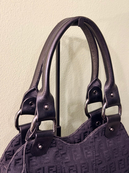 FENDI BLACK ZUCCHINO DEVIL TRAPEZOIDAL HANDBAG