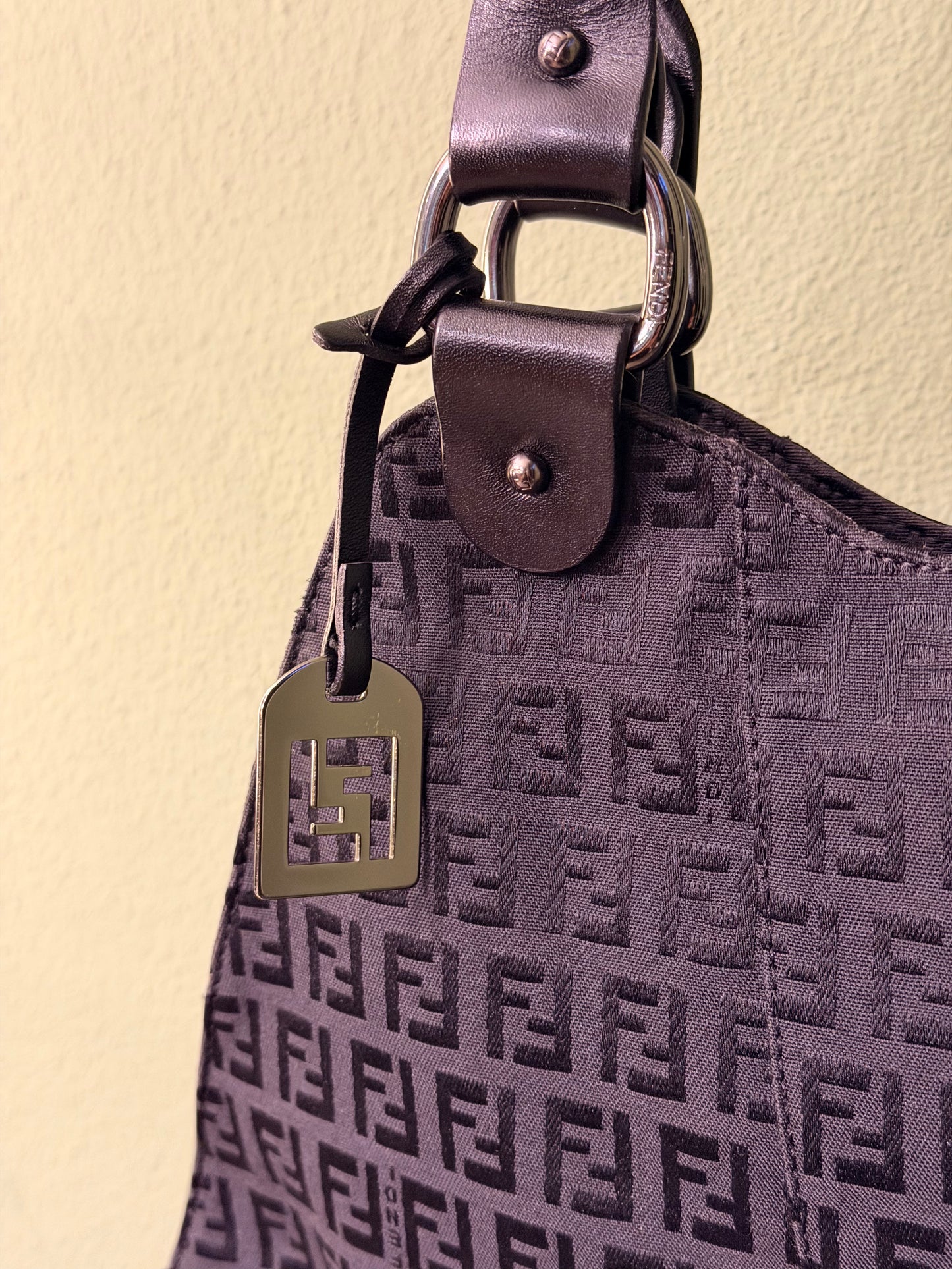 FENDI BLACK ZUCCHINO DEVIL TRAPEZOIDAL HANDBAG