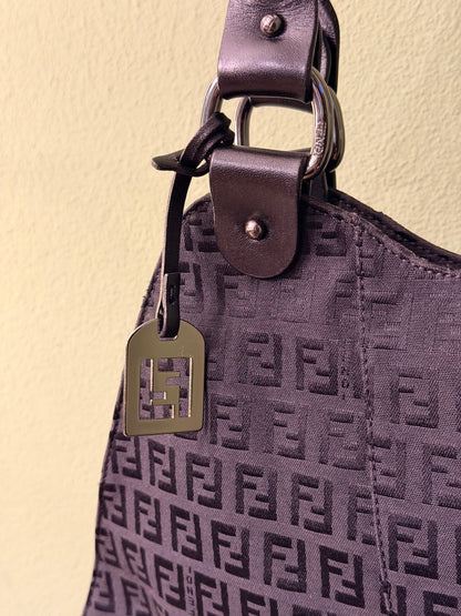 FENDI BLACK ZUCCHINO DEVIL TRAPEZOIDAL HANDBAG