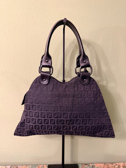 FENDI BLACK ZUCCHINO DEVIL TRAPEZOIDAL HANDBAG