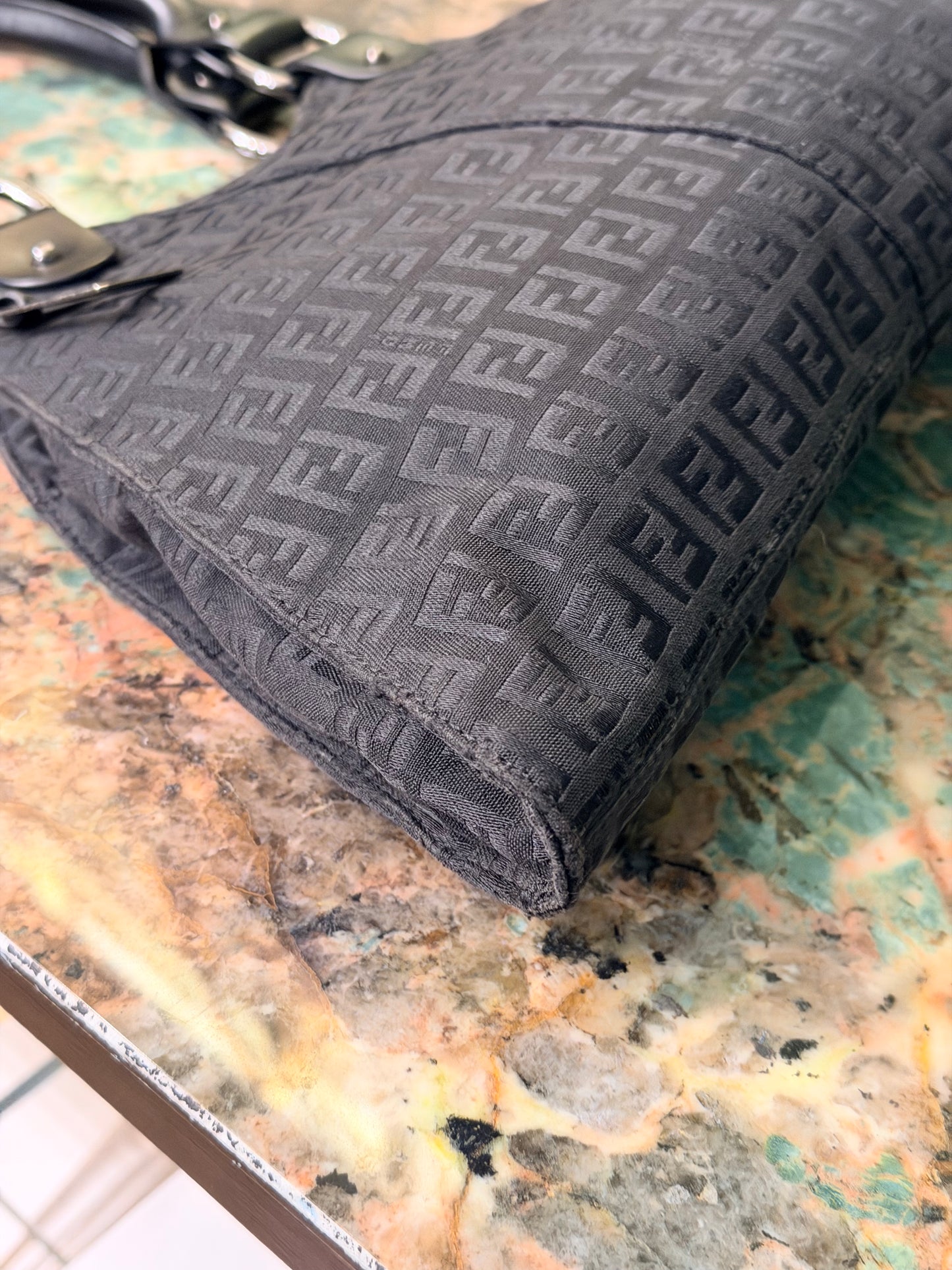 FENDI BLACK ZUCCHINO DEVIL TRAPEZOIDAL HANDBAG