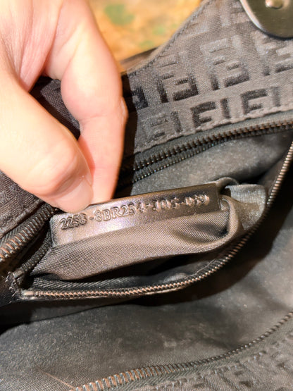 FENDI BLACK ZUCCHINO DEVIL TRAPEZOIDAL HANDBAG