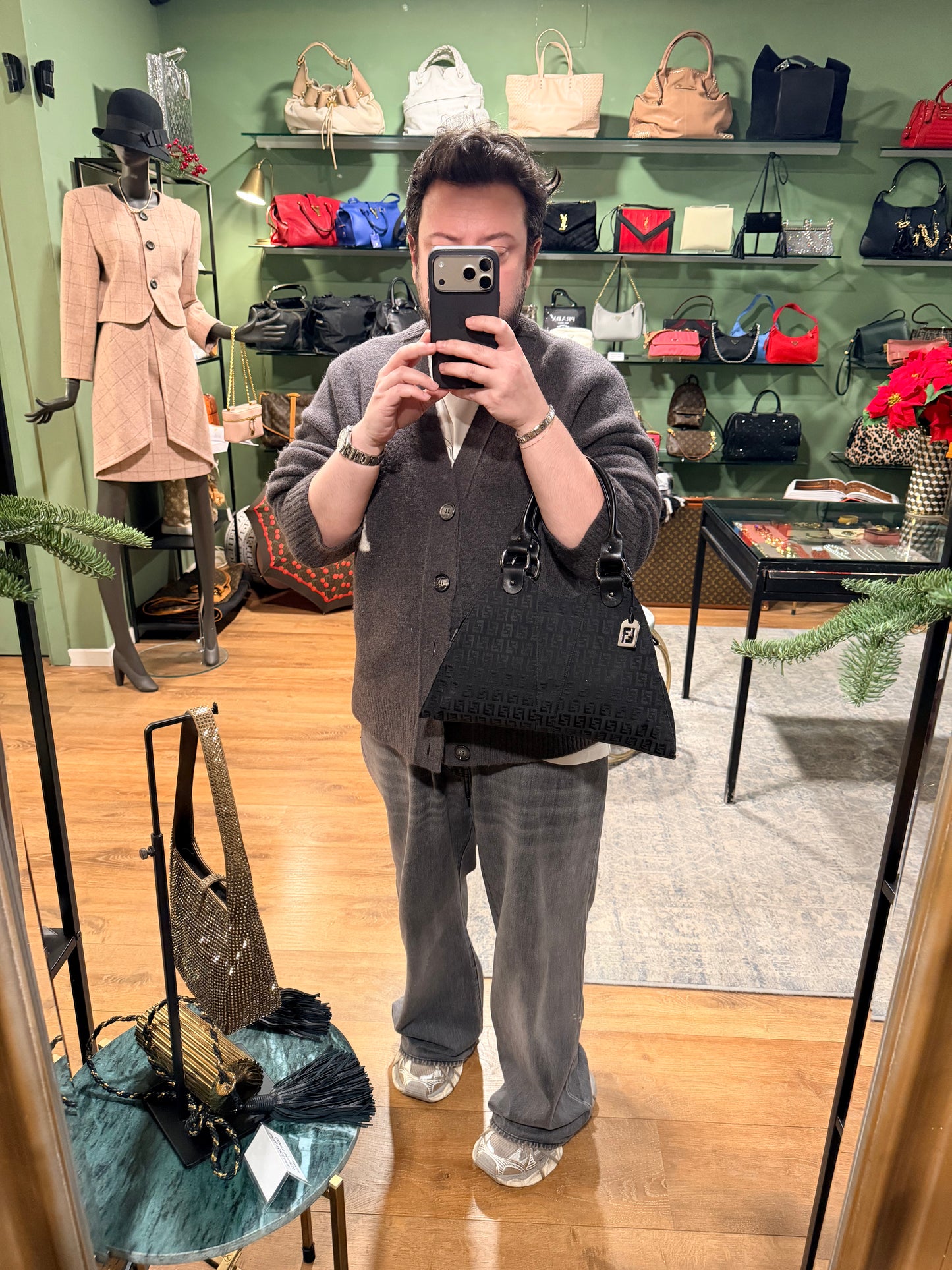 FENDI BLACK ZUCCHINO DEVIL TRAPEZOIDAL HANDBAG