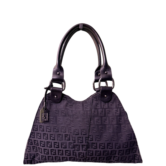 FENDI BLACK ZUCCHINO DEVIL TRAPEZOIDAL HANDBAG