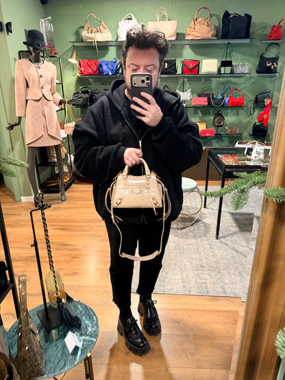 BALENCIAGA BEIGE EMBOSSED CROCODILE MINI NEO CITY HANDBAG