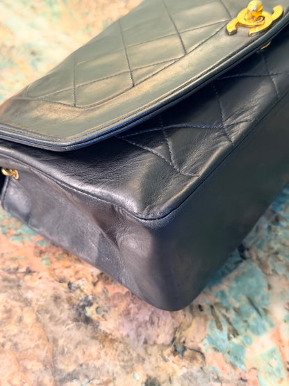 CHANEL DARK NAVY LAMBSKIN MEDIUM DIANA CROSSBODY BAG