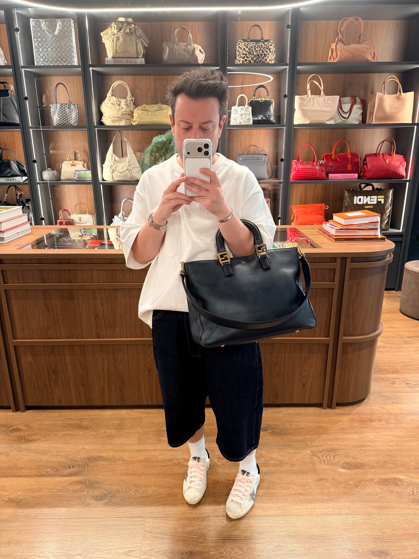 FENDI NAVY BLUE TWIN TOTE HANDBAG