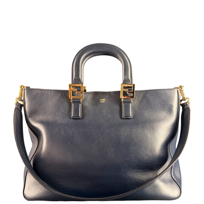 FENDI NAVY BLUE TWIN TOTE HANDBAG