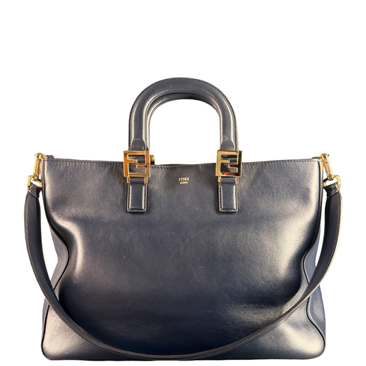 FENDI NAVY BLUE TWIN TOTE HANDBAG