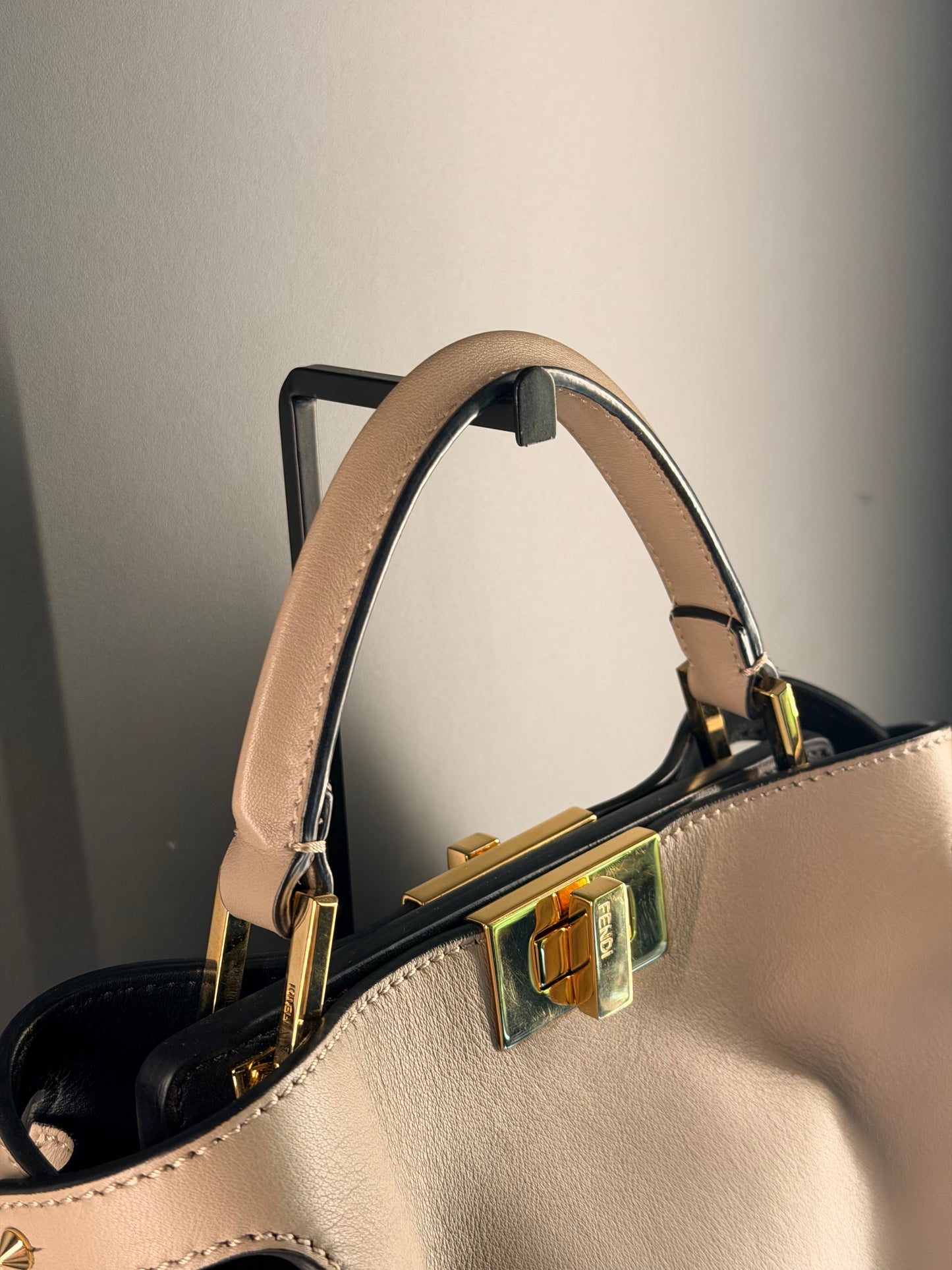 FENDI TAUPE SMALL PEEKABOO ESSENTIALLY HANDBAG