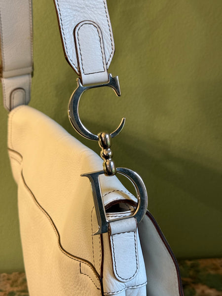 DIOR WHITE BAUDRIER LARGE SADDLE SHOULDER BAG