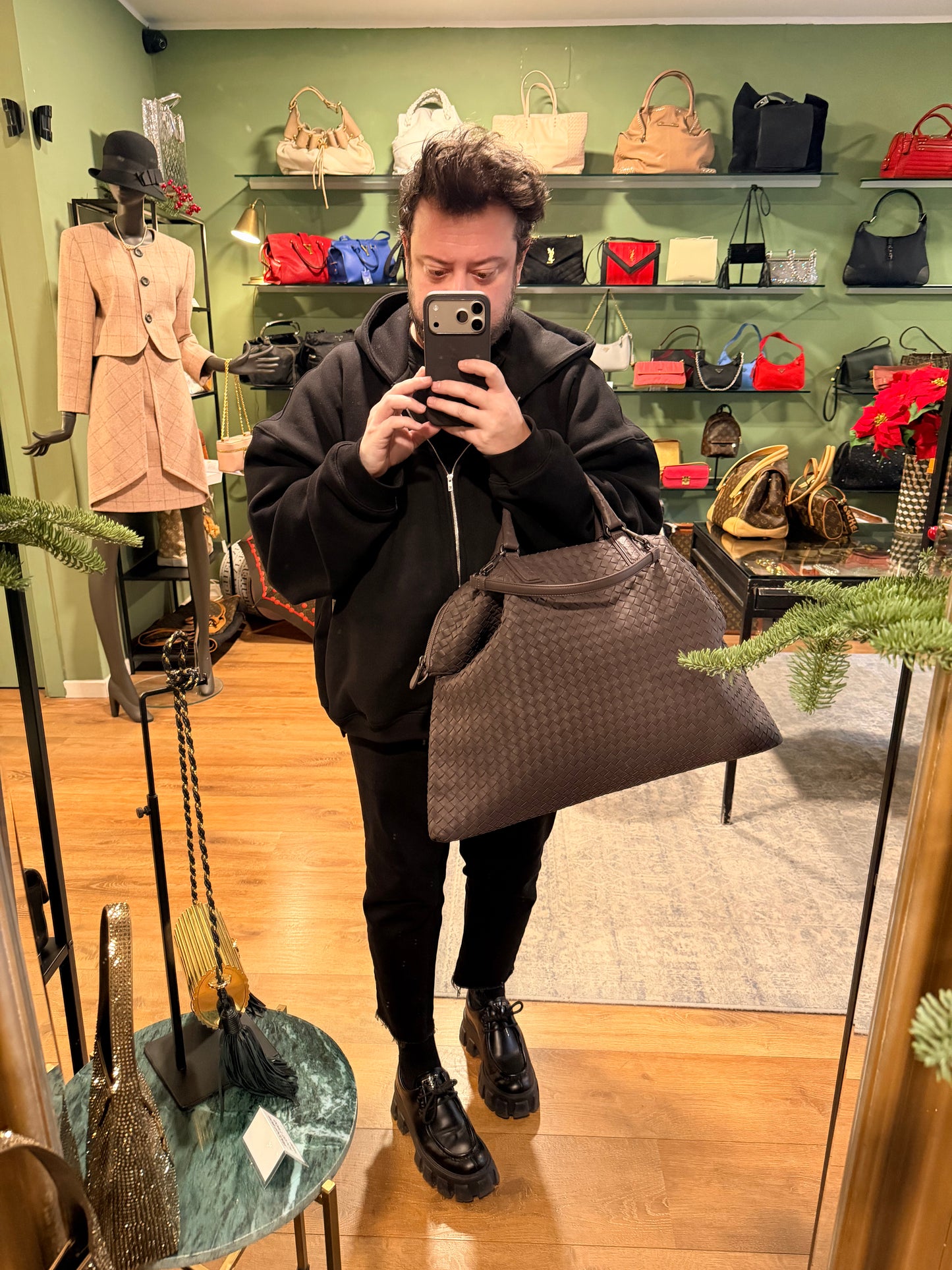 BOTTEGA VENETA GRAY LARGE CONVERTIBLE TOTE BAG