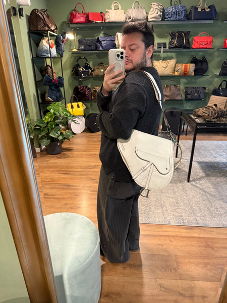 DIOR WHITE BAUDRIER LARGE SADDLE SHOULDER BAG