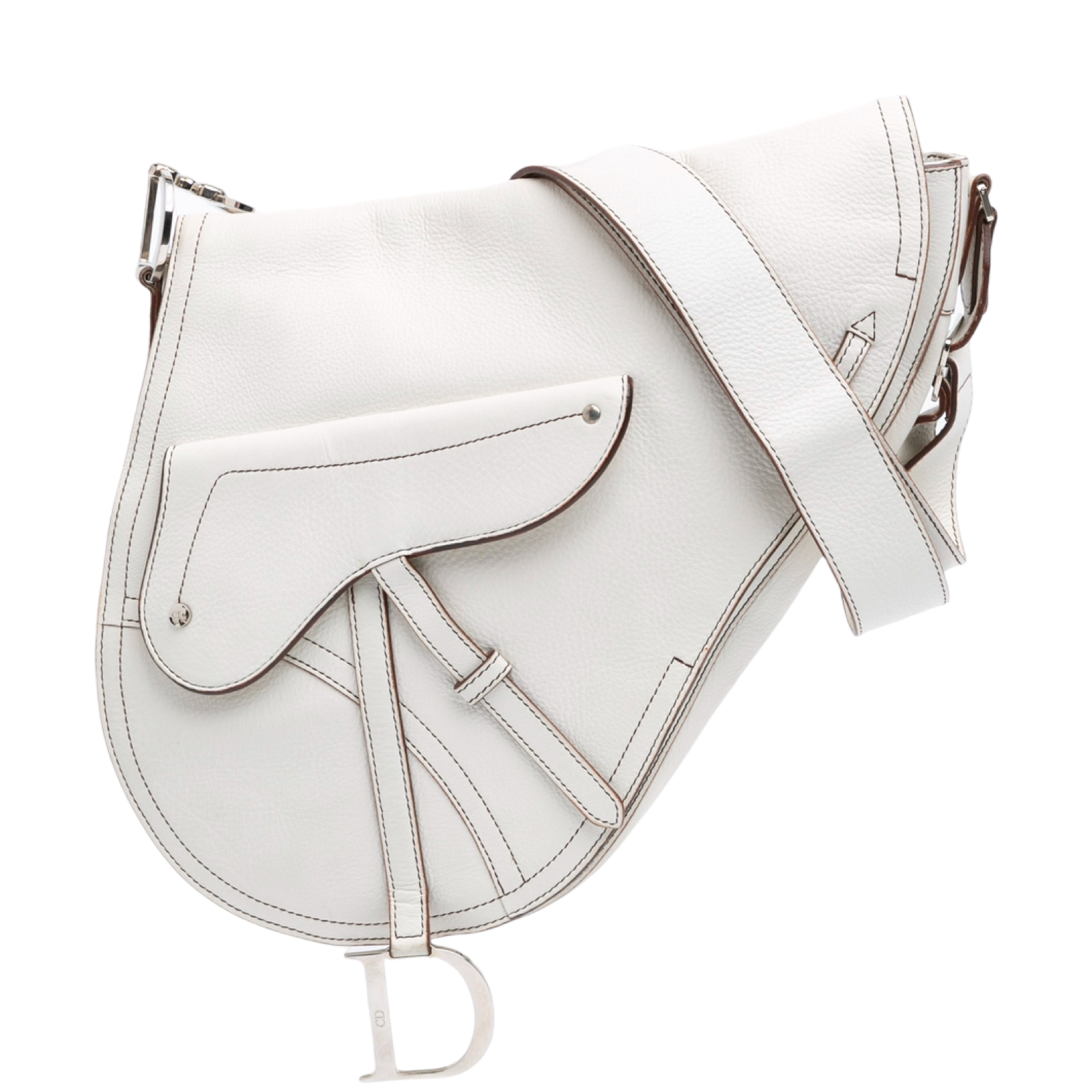 DIOR WHITE BAUDRIER LARGE SADDLE SHOULDER BAG