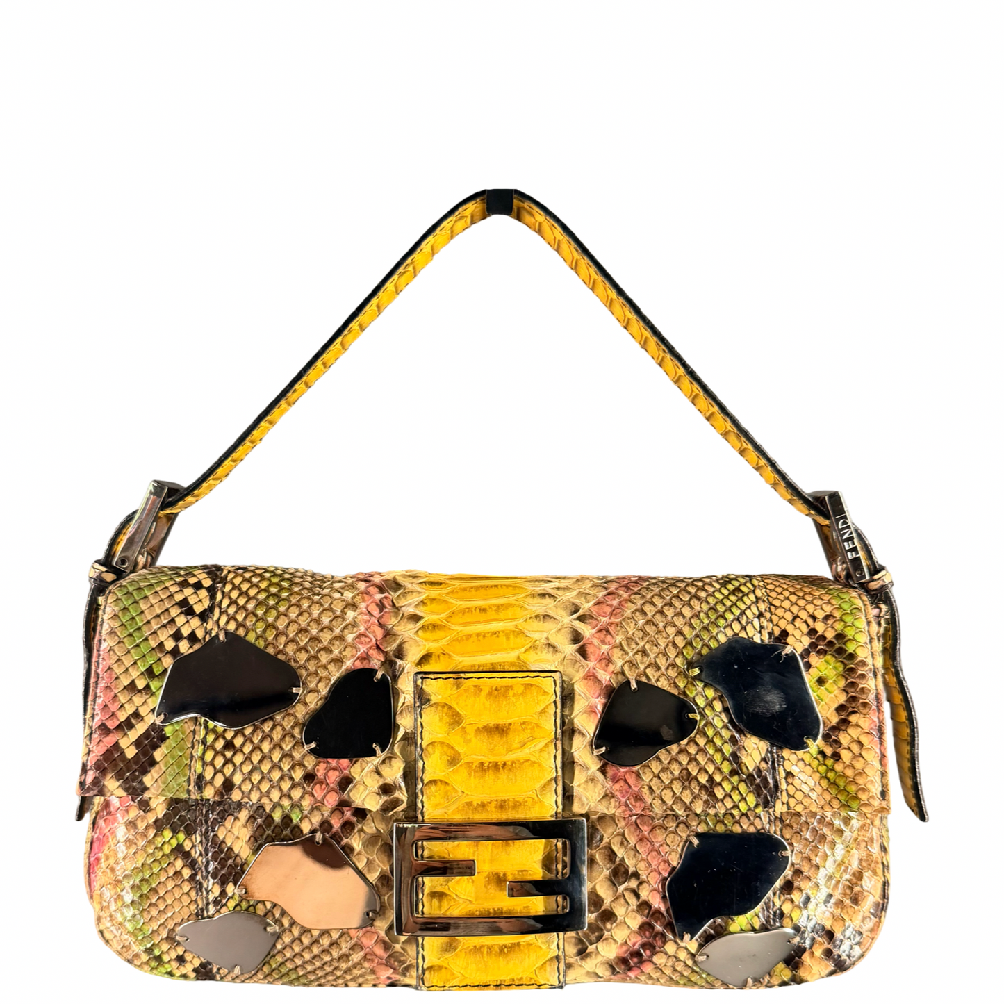 FENDI MULTICOLOR PYTON MIRROR BAGUETTE SHOULDER BAG