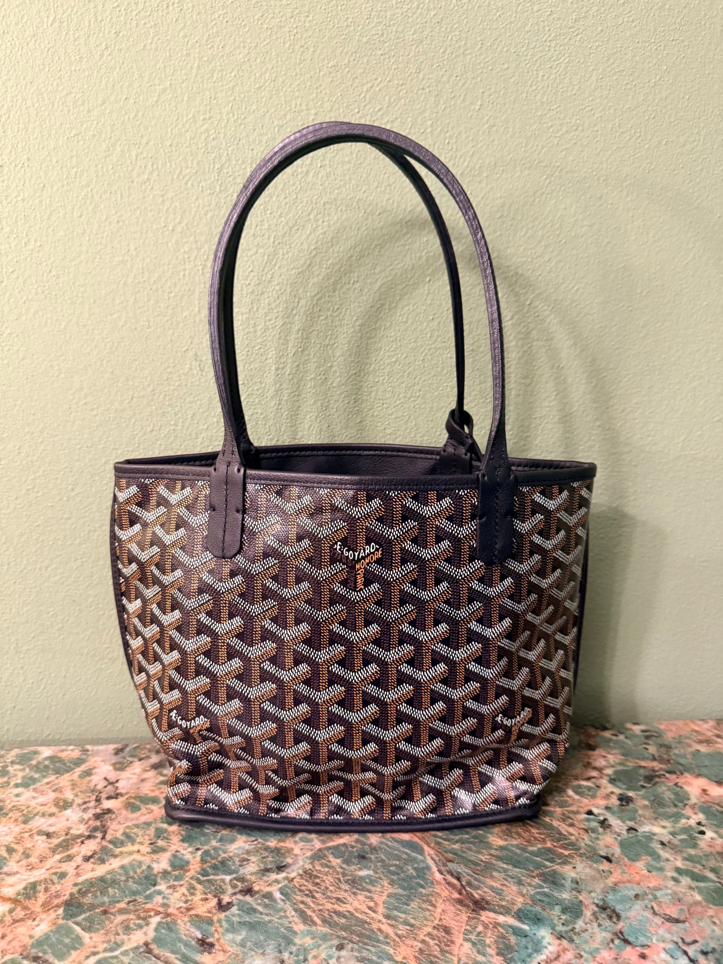 GOYARD BLACK GOYARDINE MINI ANJOU HANDBAG
