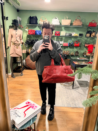 BOTTEGA VENETA RED LARGE BOSTON SHOULDER BAG