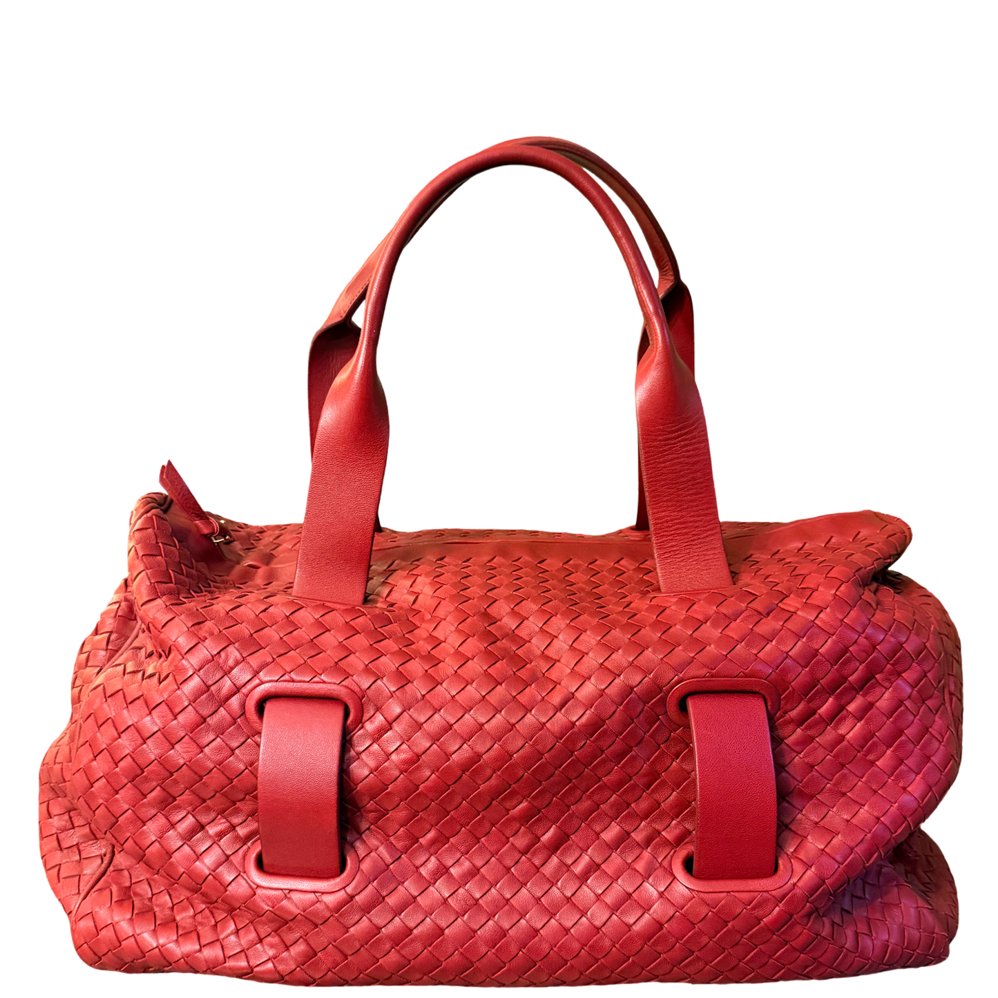 BOTTEGA VENETA RED LARGE BOSTON SHOULDER BAG