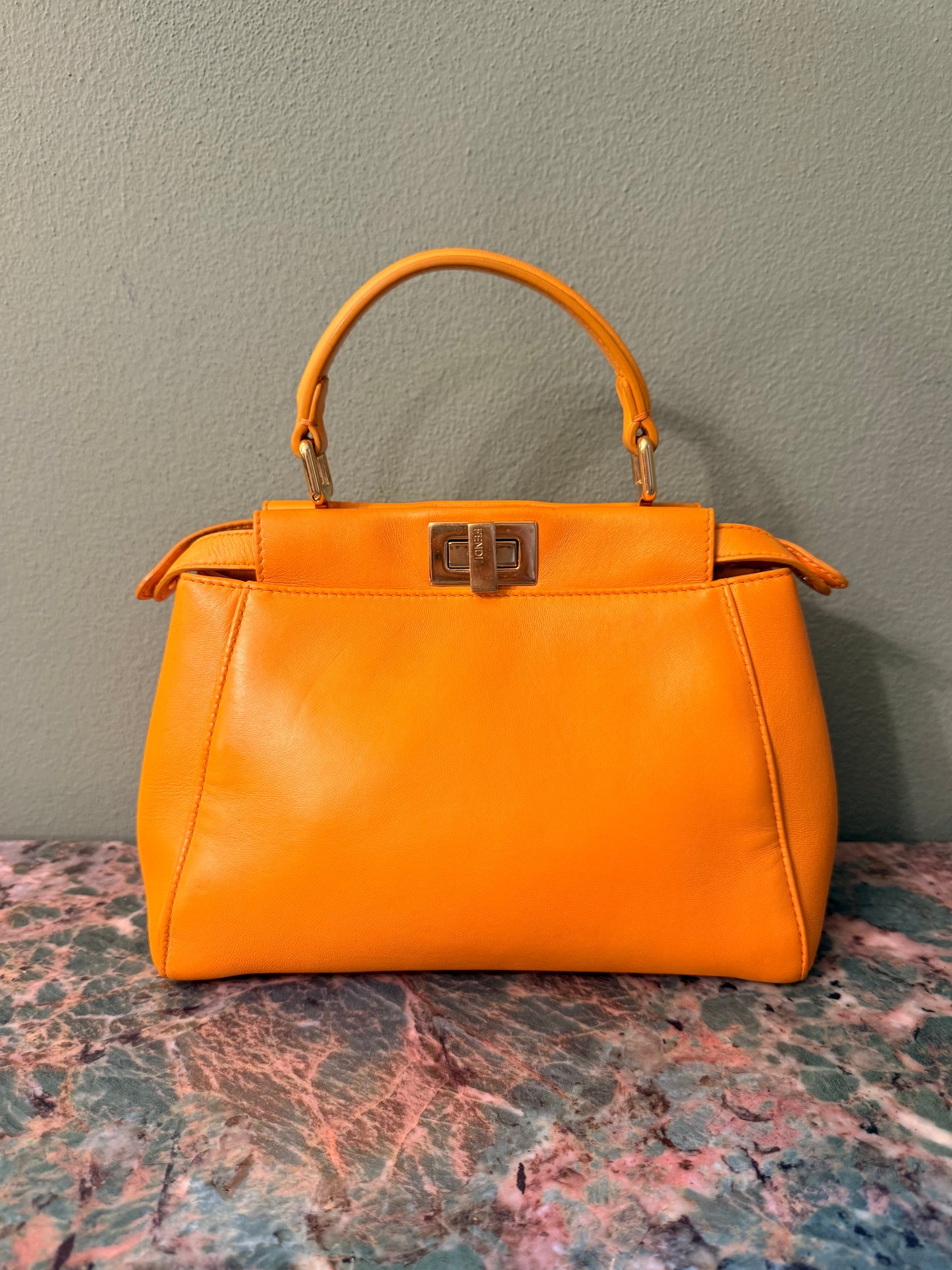 FENDI ORANGE SMALL PEEKABOO HANDBAG