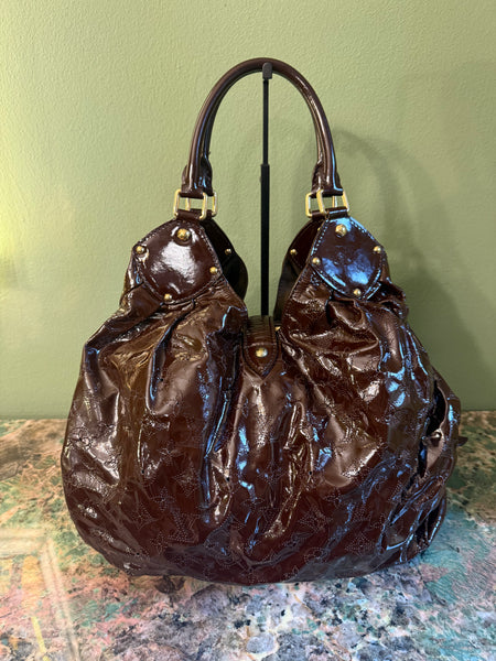 LOUIS VUITTON BROWN PATENT MAHINA HANDBAG