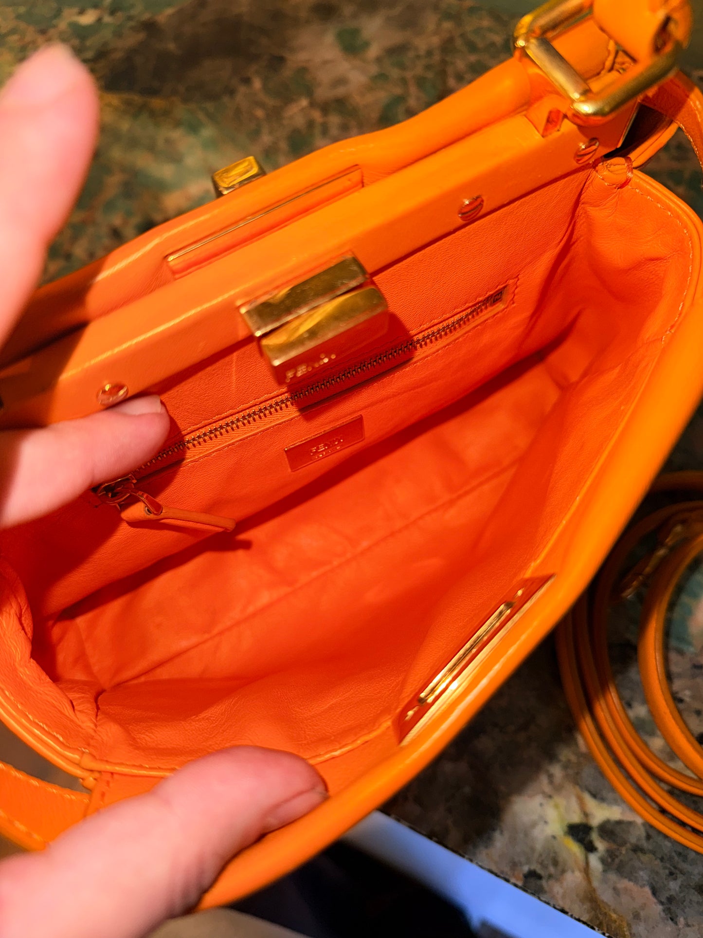 FENDI ORANGE SMALL PEEKABOO HANDBAG