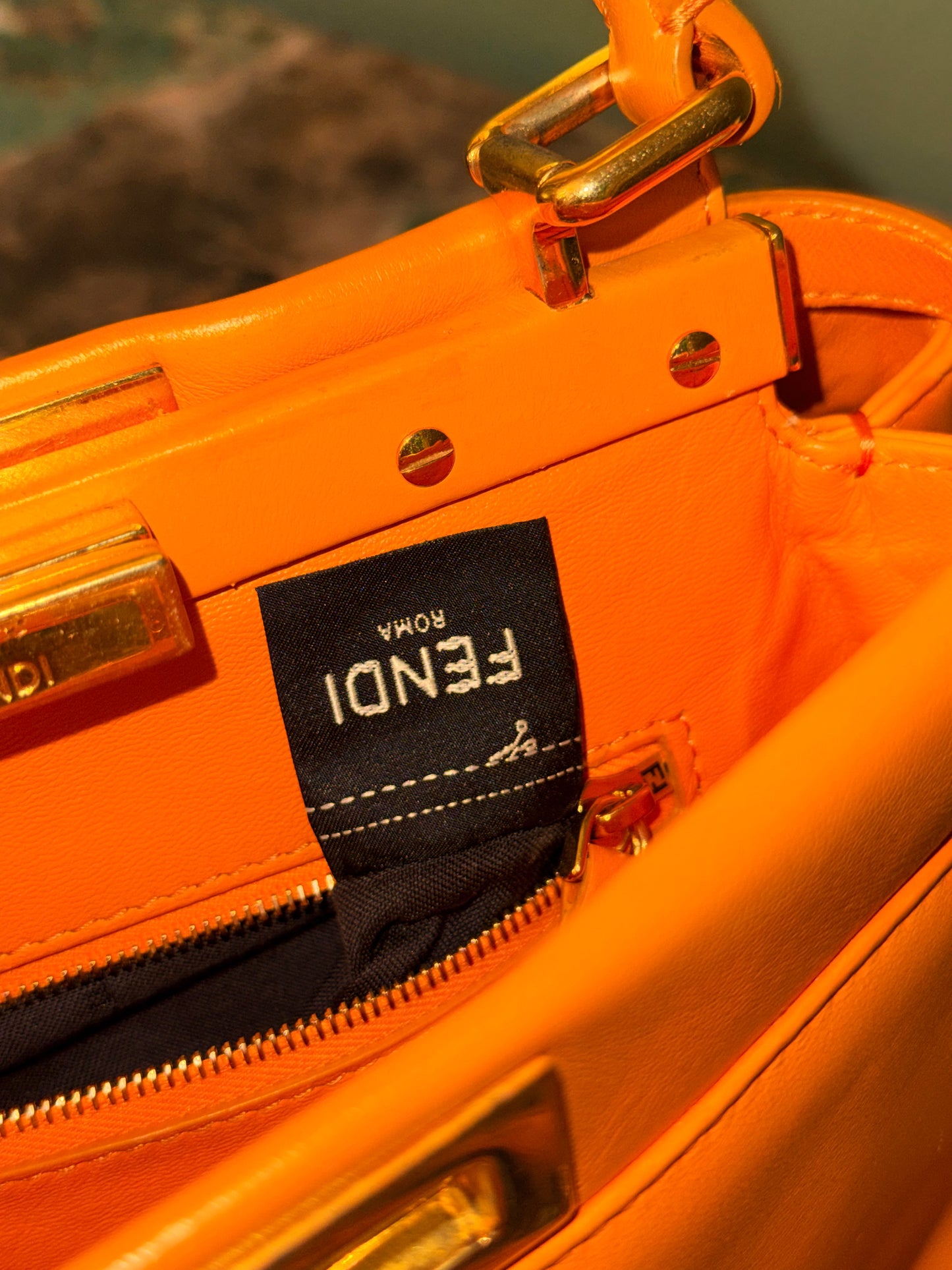 FENDI ORANGE SMALL PEEKABOO HANDBAG