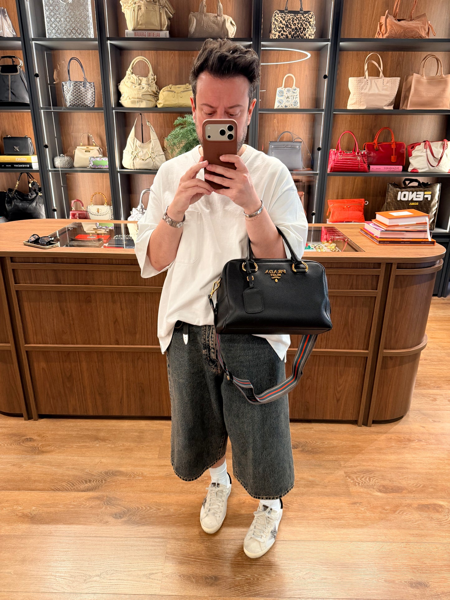 PRADA BLACK MEDIUM BOSTON HANDBAG