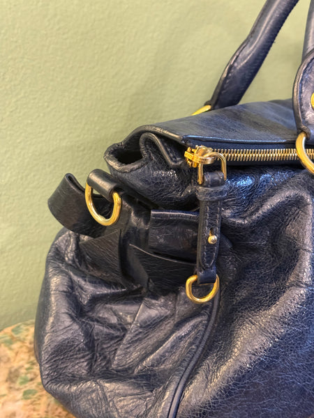 MIU MIU NAVY BOW BOSTON BAG