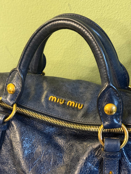 MIU MIU NAVY BOW BOSTON BAG