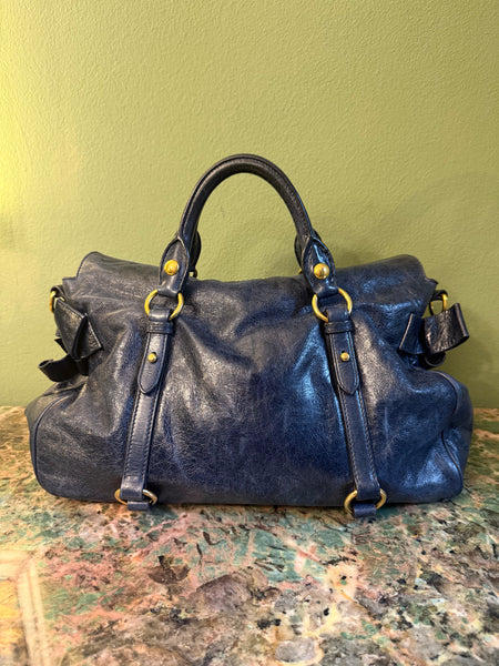 MIU MIU NAVY BOW BOSTON BAG