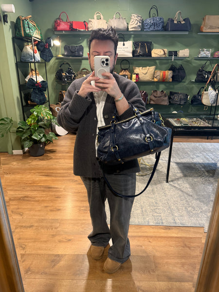 MIU MIU NAVY BOW BOSTON BAG