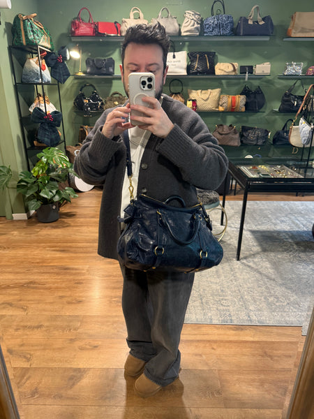 MIU MIU NAVY BOW BOSTON BAG