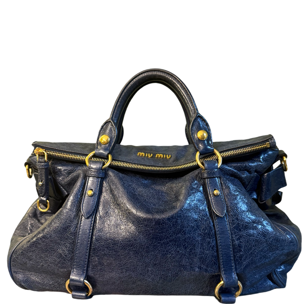 MIU MIU NAVY BOW BOSTON BAG