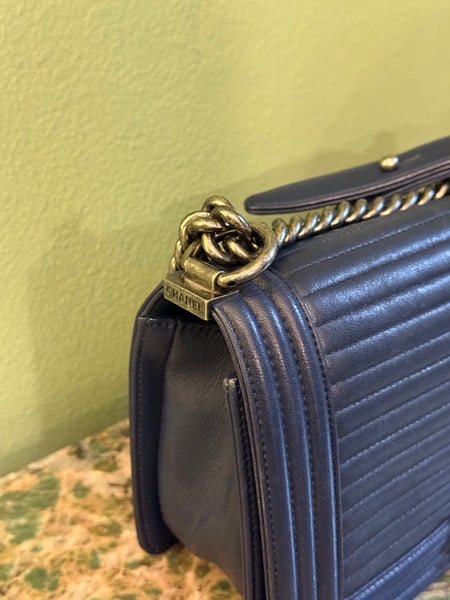 CHANEL NAVY OLD MEDIUM BOY CROSSBODY BAG