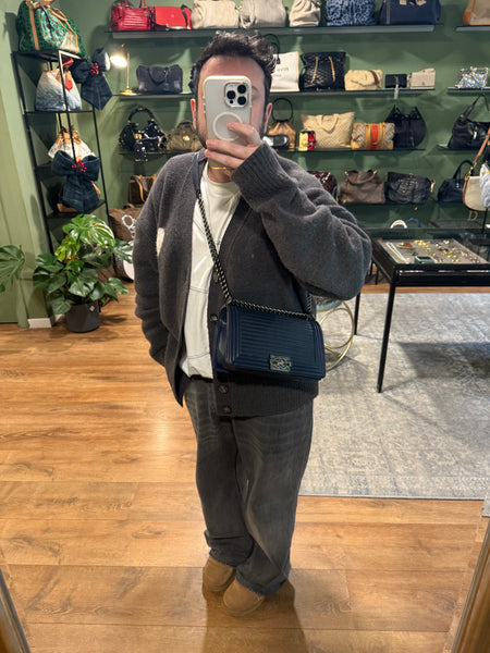 CHANEL NAVY OLD MEDIUM BOY CROSSBODY BAG