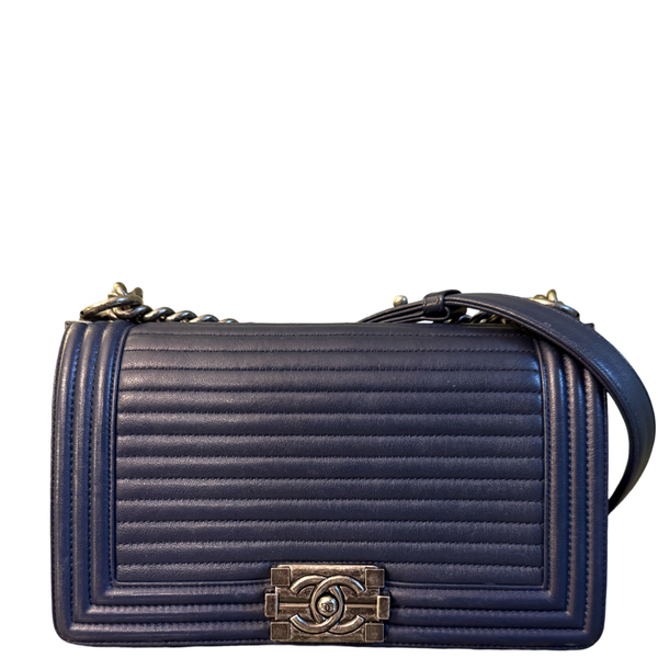 CHANEL NAVY OLD MEDIUM BOY CROSSBODY BAG