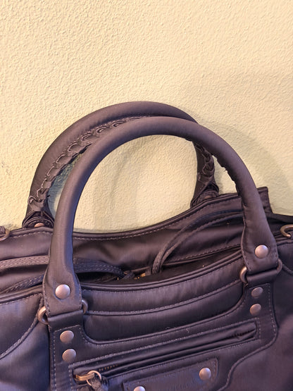 BALENCIAGA BLACK NYLON SMALL NEO CITY HANDBAG