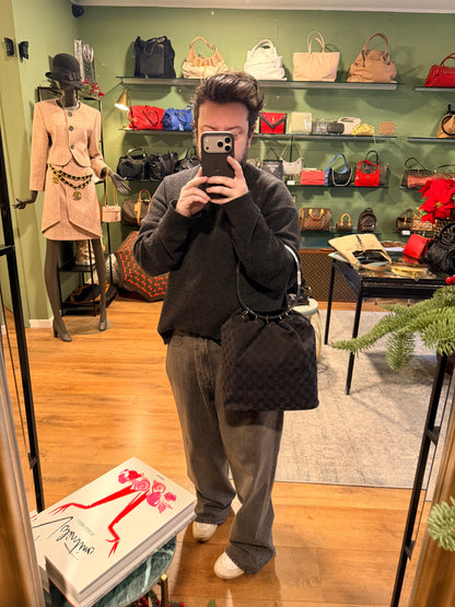 GUCCI BY TOM FORD BLACK MONOGRAM RING BUCKET BAG