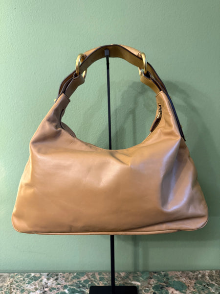 GUCCI TAN LEATHER SMALL HORSEBIT HOBO BAG