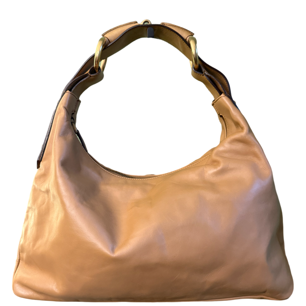 GUCCI TAN LEATHER SMALL HORSEBIT HOBO BAG