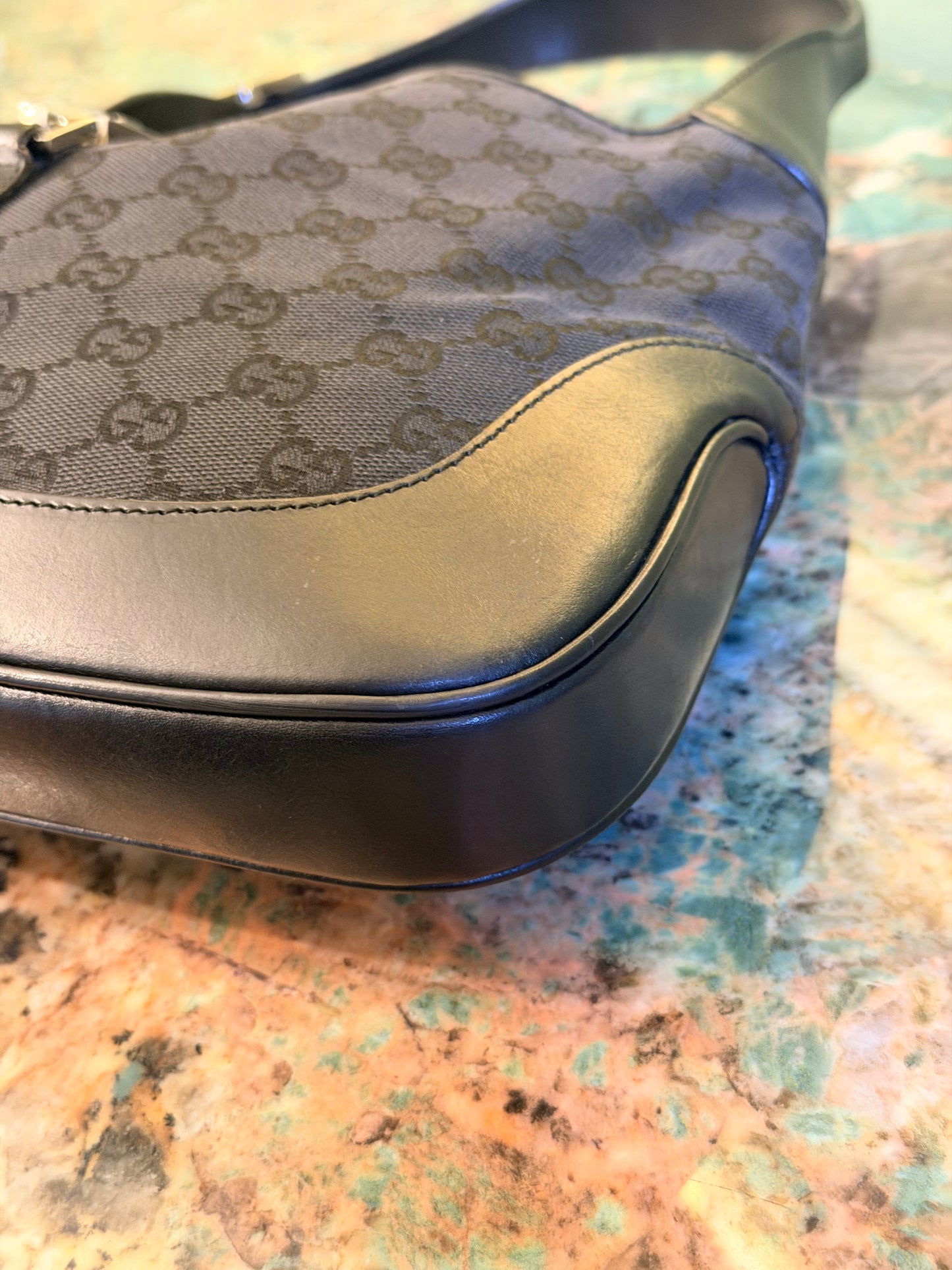 GUCCI BY TOM FORD BLACK MONOGRAM JACKIE SHOULDER BAG