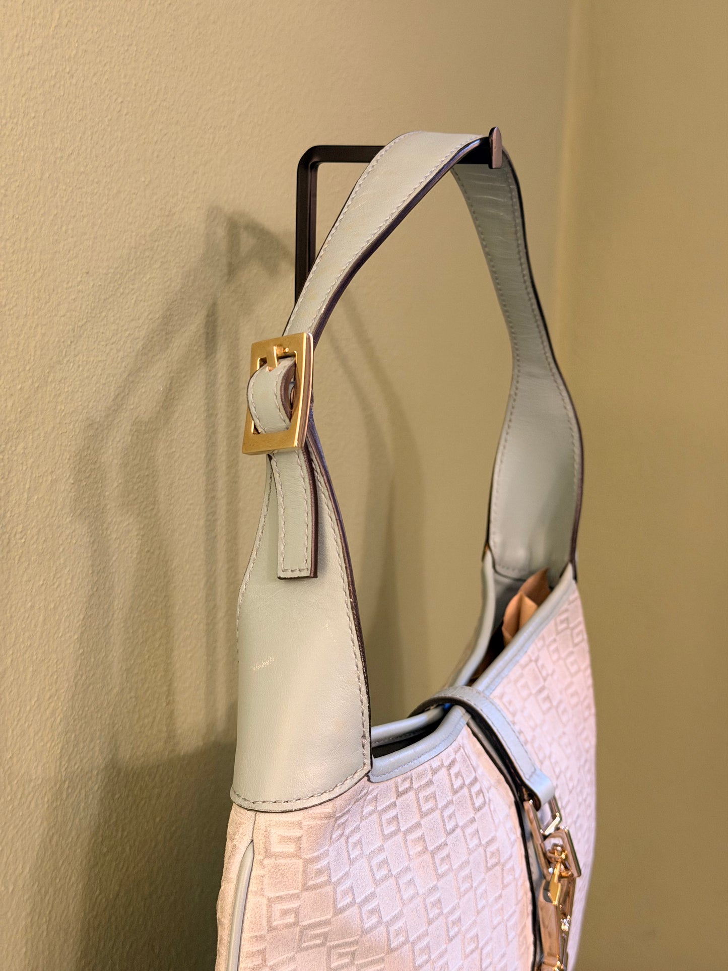 GUCCI BY TOM FORD LIGHT BLUE SUEDE JACKIE BOUVIER SHOULDER BAG