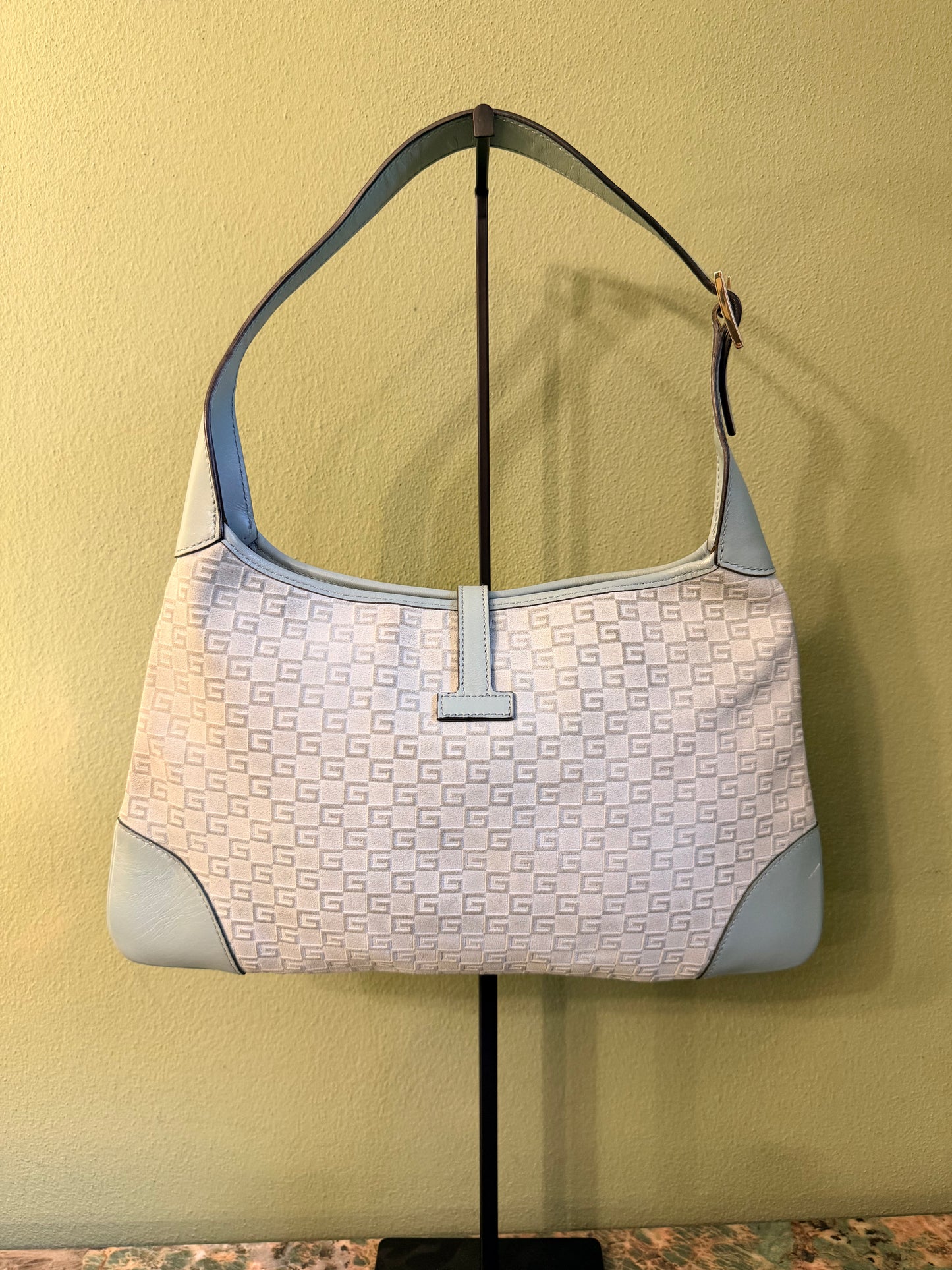 GUCCI BY TOM FORD LIGHT BLUE SUEDE JACKIE BOUVIER SHOULDER BAG