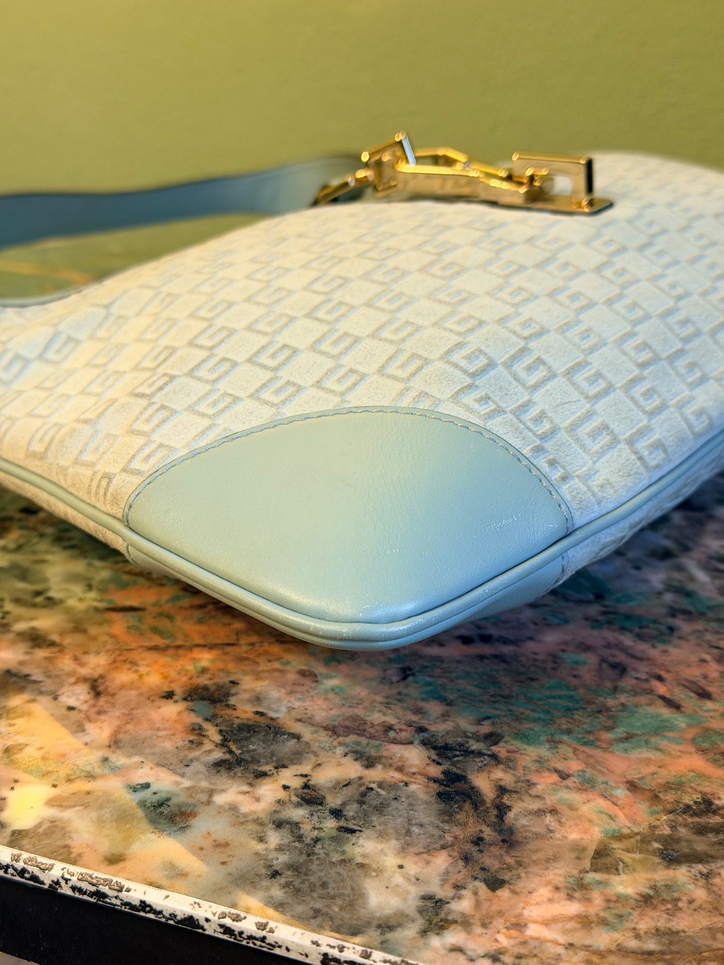 GUCCI BY TOM FORD LIGHT BLUE SUEDE JACKIE BOUVIER SHOULDER BAG