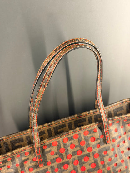 FENDI PERFORATED ZUCCA SMALL ROLL TOTE HANDBAG