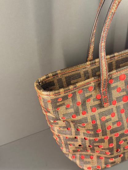 FENDI PERFORATED ZUCCA SMALL ROLL TOTE HANDBAG