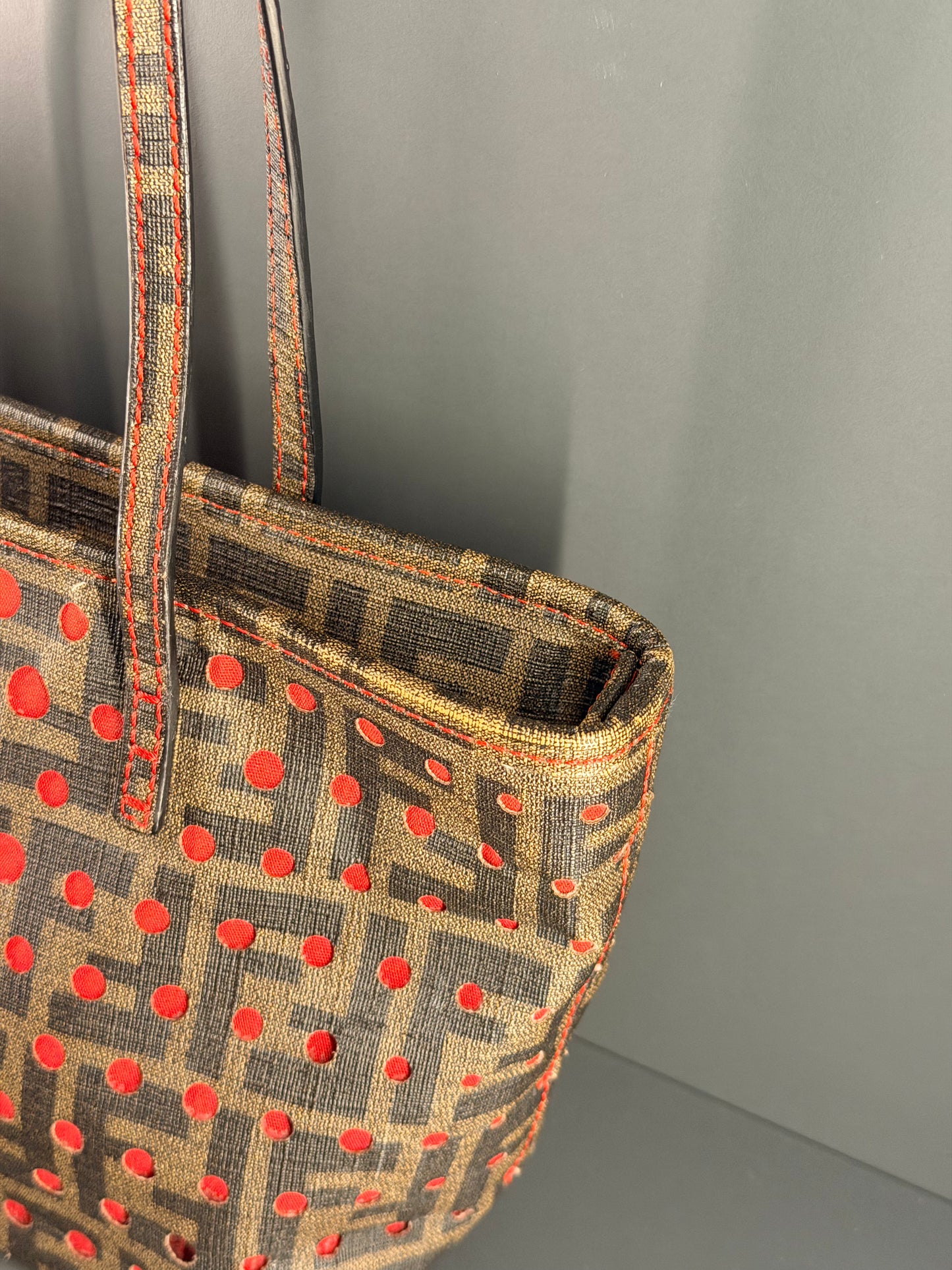 FENDI PERFORATED ZUCCA SMALL ROLL TOTE HANDBAG