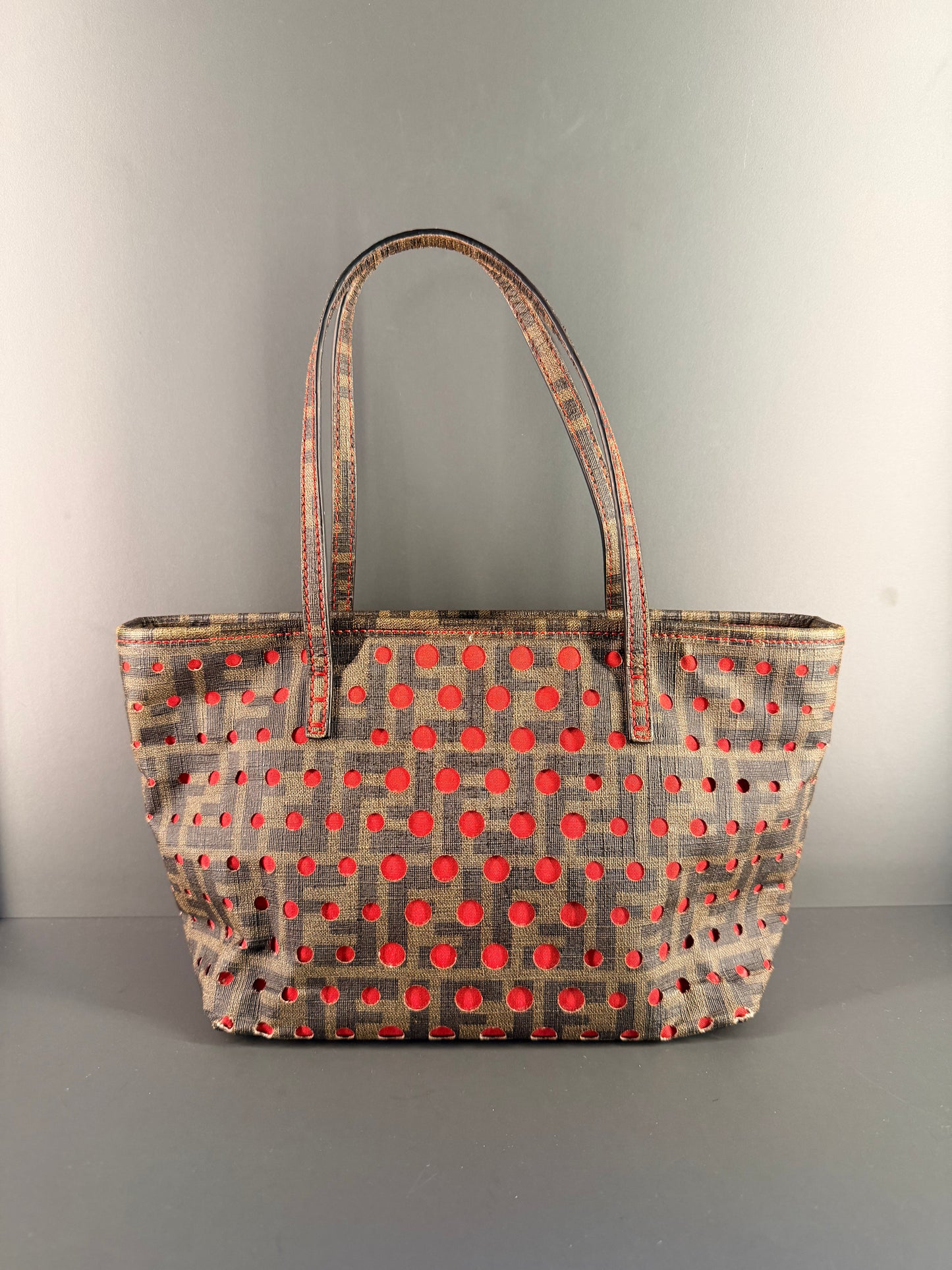 FENDI PERFORATED ZUCCA SMALL ROLL TOTE HANDBAG