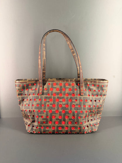 FENDI PERFORATED ZUCCA SMALL ROLL TOTE HANDBAG