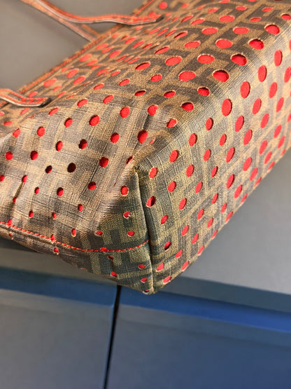 FENDI PERFORATED ZUCCA SMALL ROLL TOTE HANDBAG